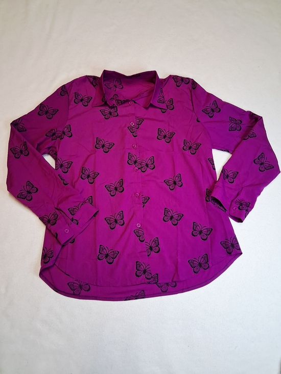 Tops - Womens Purple Butterfly Button-Up Shirt